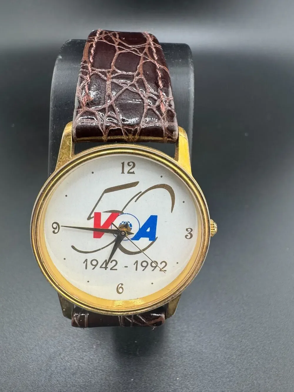 VOA 50th Anniversary 1942-1992 Gold-Tone Watch, Croc Band